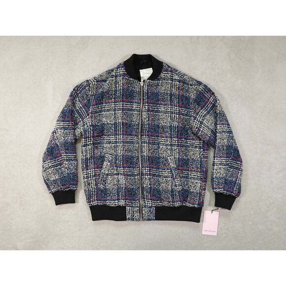 Avec Les Filles Womens Gray Plaid Bomber Full Zip Wool Jacket Size XS - Picture 1 of 13